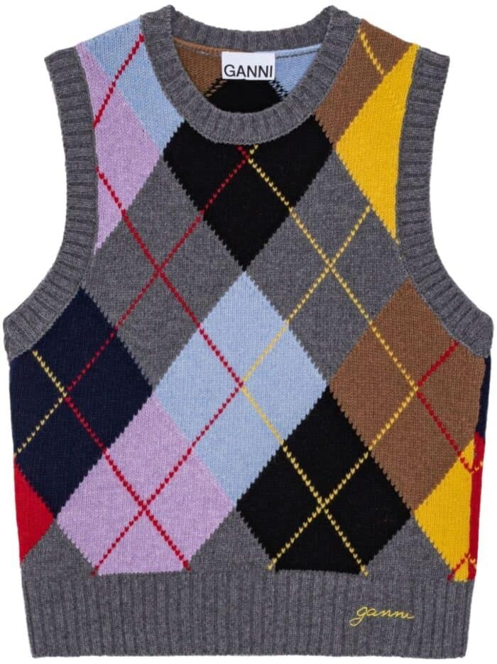 GANNI Harlequin Wool Mix Knit Vest