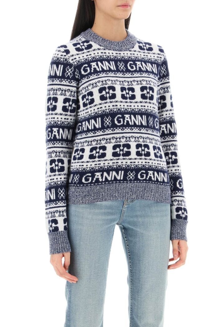 GANNI Jacquard Wool Sweater With Logo Pattern