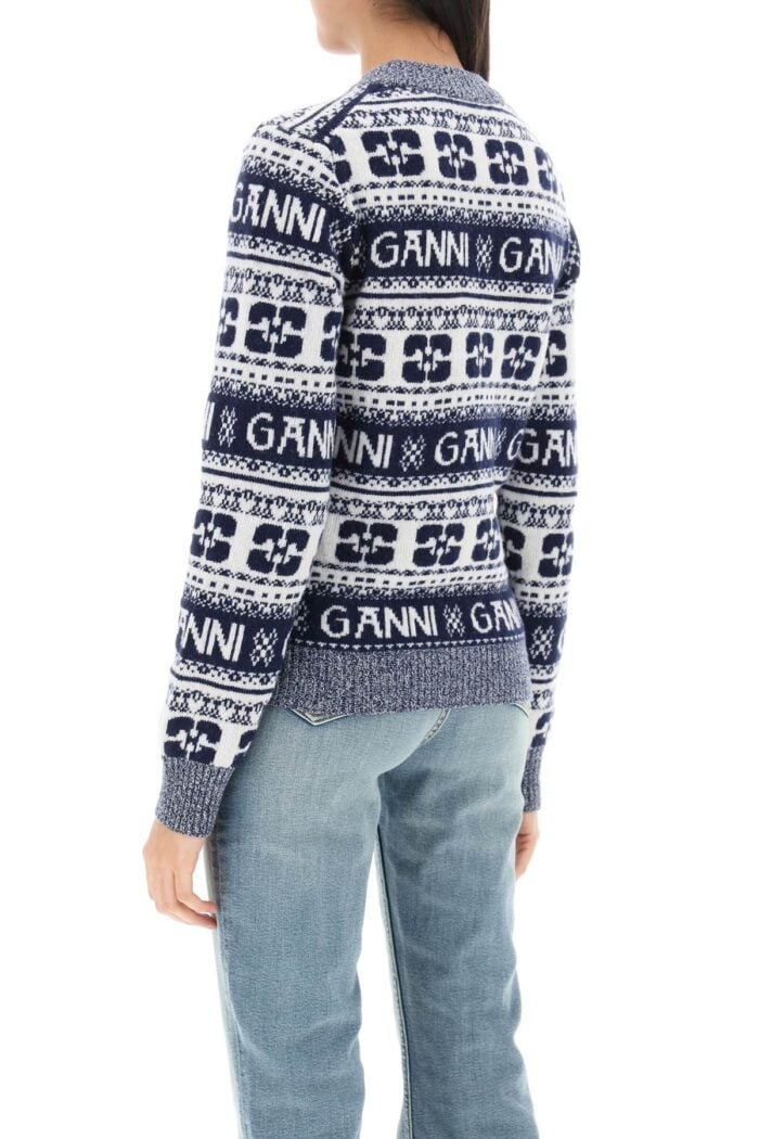 GANNI Jacquard Wool Sweater With Logo Pattern