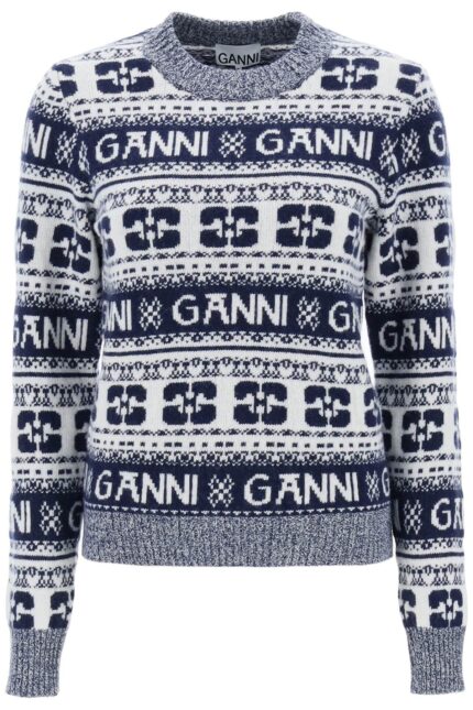 GANNI Jacquard Wool Sweater With Logo Pattern