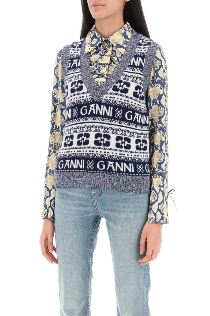 GANNI Jacquard Wool Vest With Logo Pattern