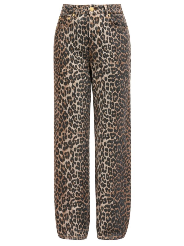 GANNI "LARI" JEANS WITH LEOPARD PRINT