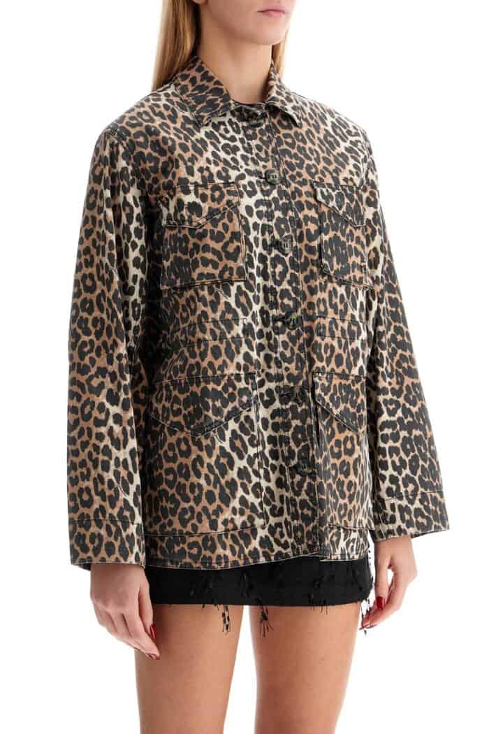 GANNI Leopard Print Canvas Overshirt