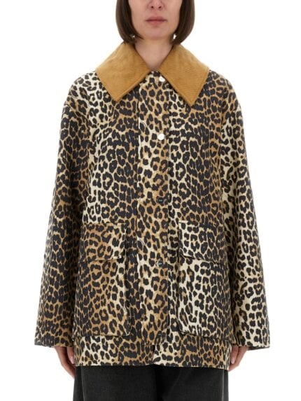 GANNI LEOPARD PRINT MIDI JACKET