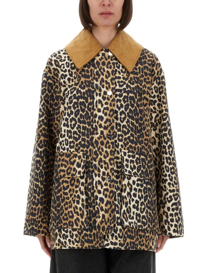 GANNI LEOPARD PRINT MIDI JACKET