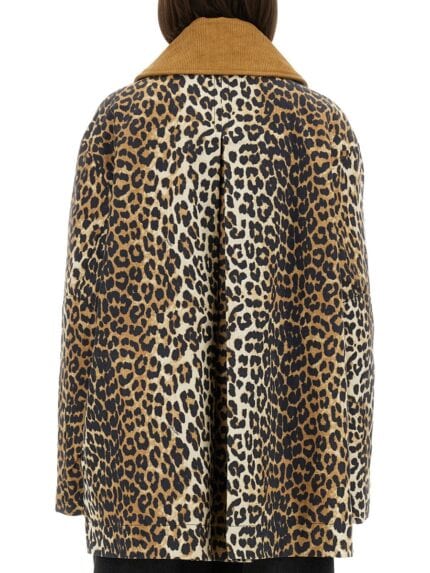 GANNI LEOPARD PRINT MIDI JACKET