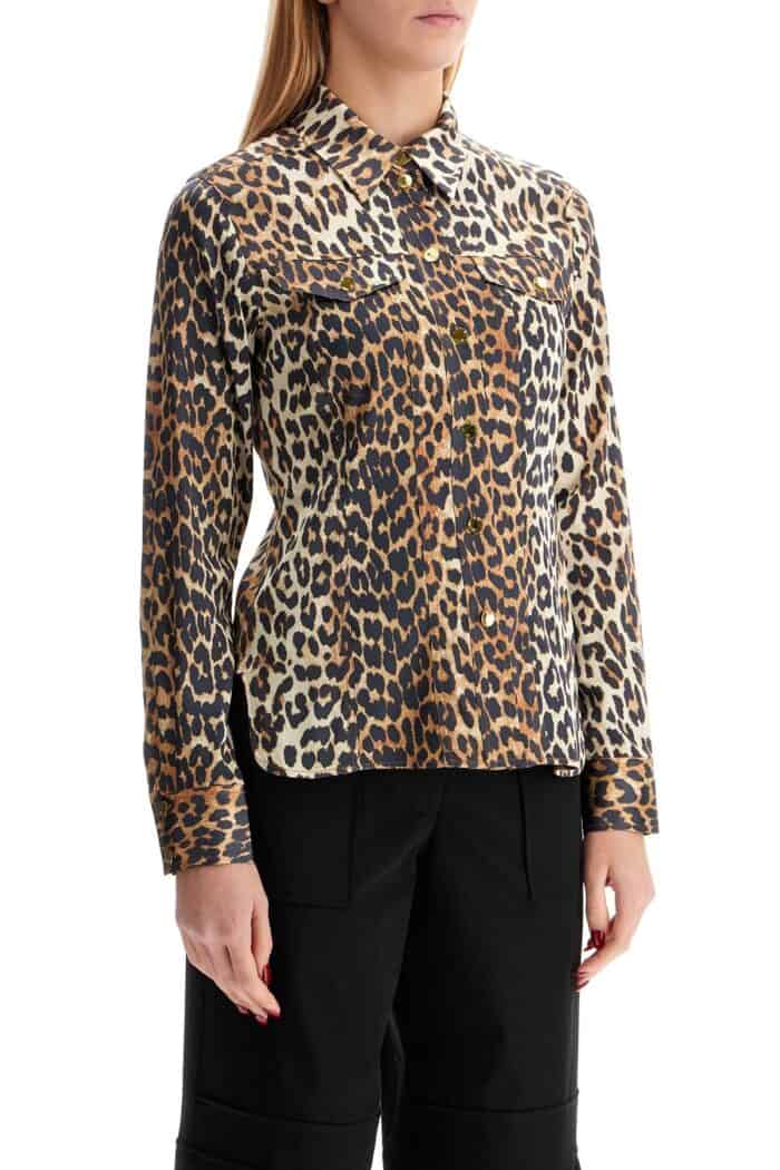 GANNI Leopard Print Satin Shirt