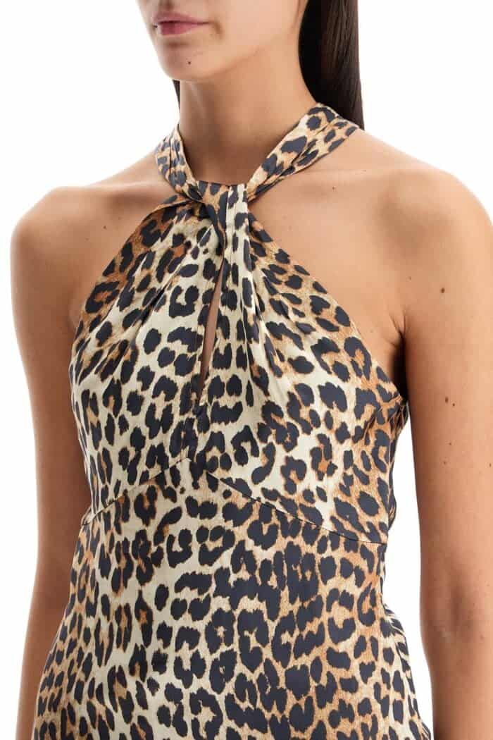 GANNI Leopard Print Satin Top For