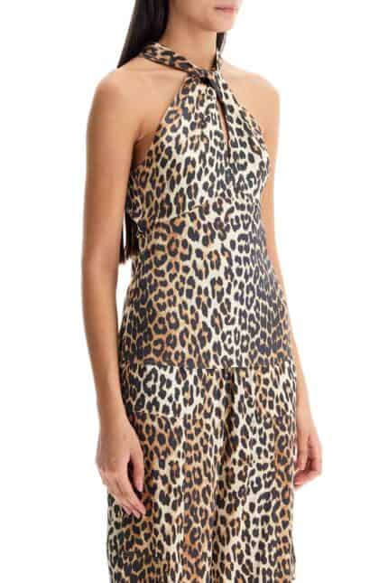 GANNI Leopard Print Satin Top For