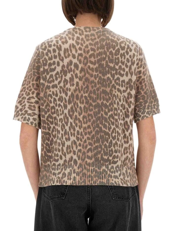 GANNI LEOPARD WOOL T-SHIRT