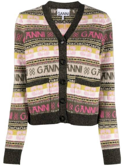 GANNI Logo Wool Mix Cardigan