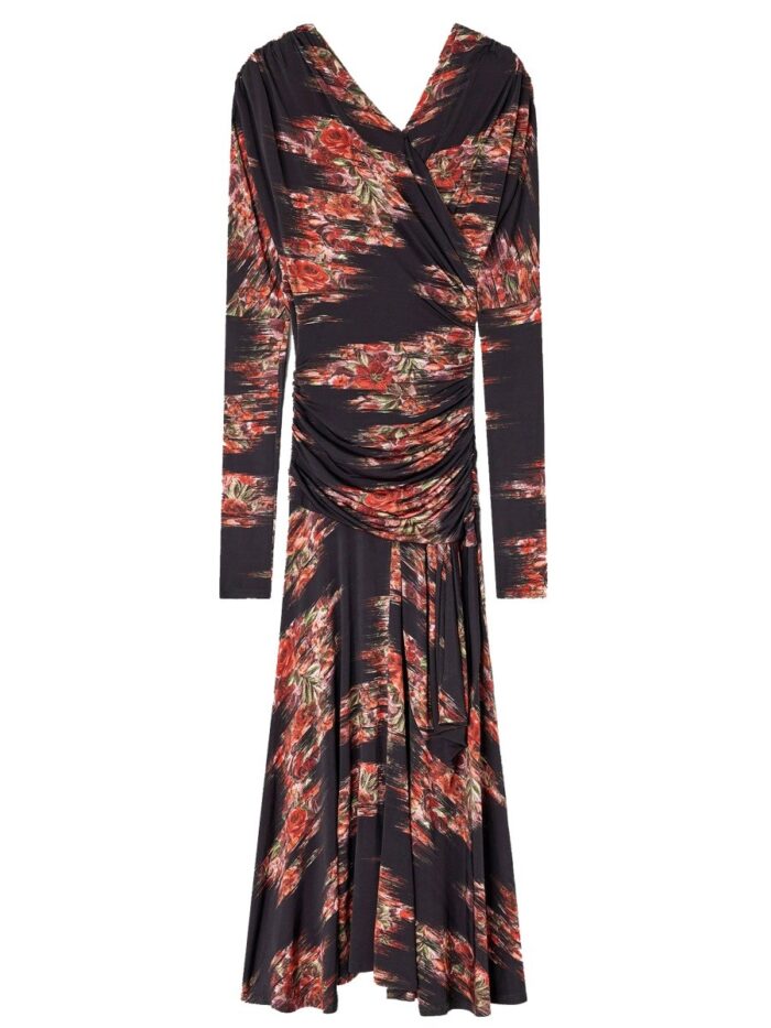 ganni long dress with floral print GANNI LONG DRESS WITH FLORAL PRINT