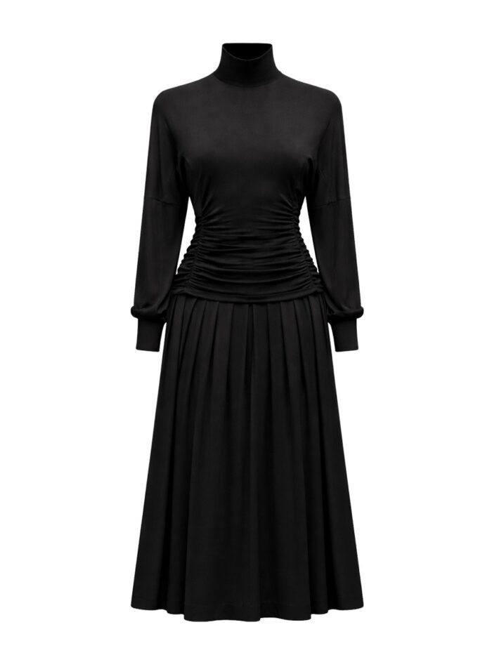 GANNI LONG DRESS WITH HIGH NECK