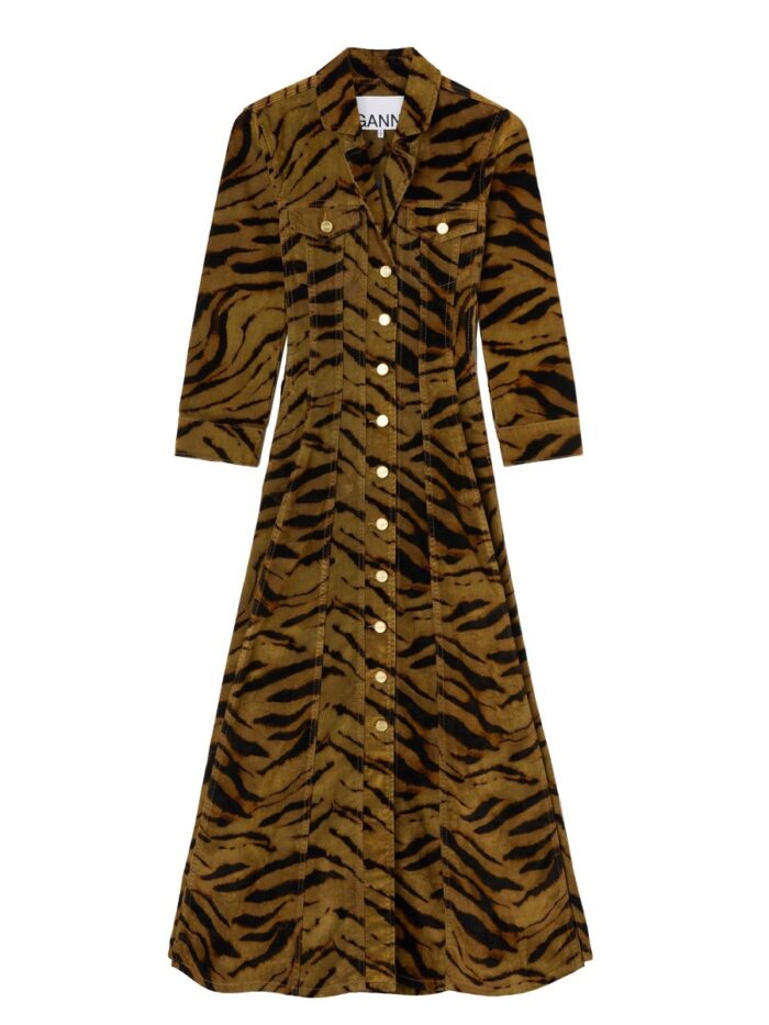 ganni long dress with tiger print GANNI LONG DRESS WITH TIGER PRINT
