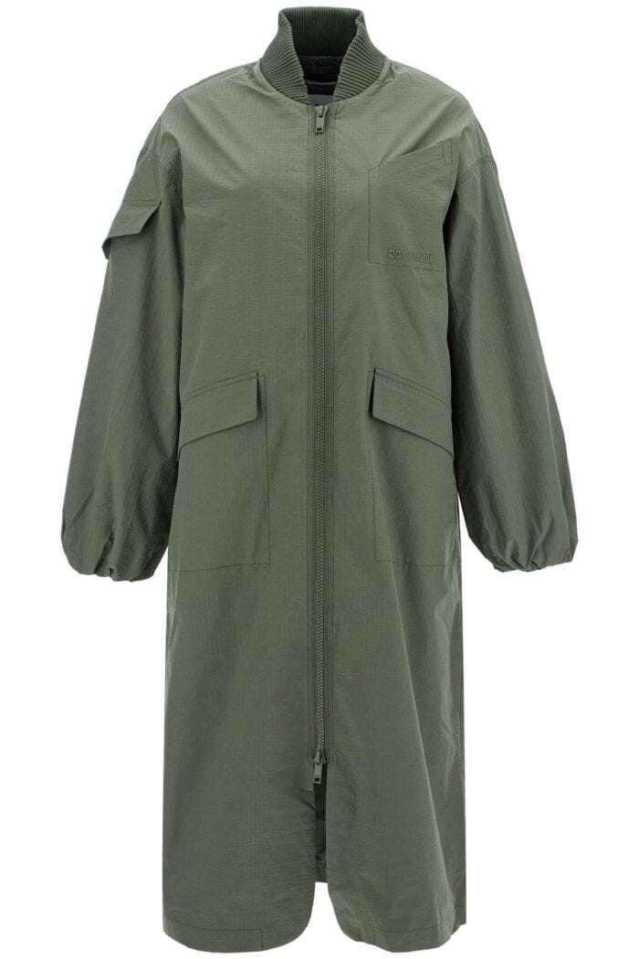 GANNI Long Tech Seersucker Trench