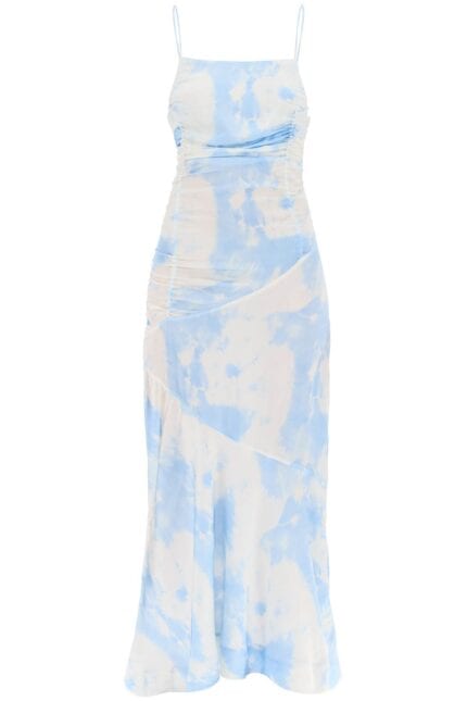 GANNI Maxi Printed Tie-dye Satin Dress With R