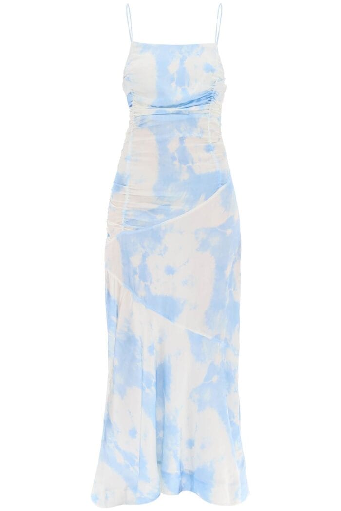 GANNI Maxi Printed Tie-dye Satin Dress With R