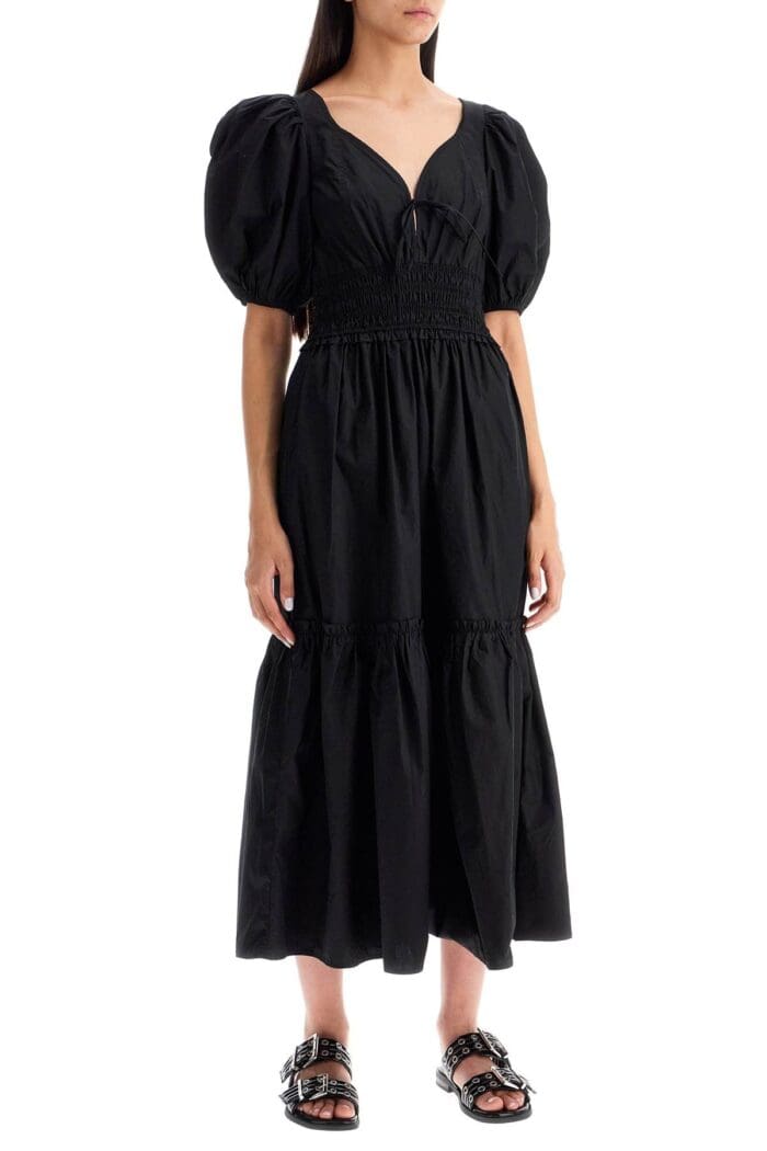 GANNI Midi Dress With Smock Stitching