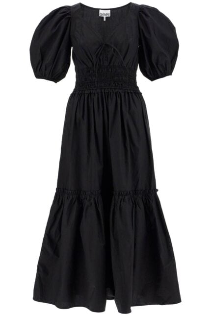 GANNI Midi Dress With Smock Stitching