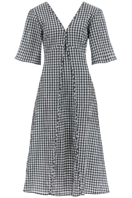 GANNI Midi Seersucker Check Dress