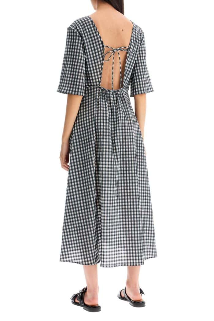 GANNI Midi Seersucker Check Dress