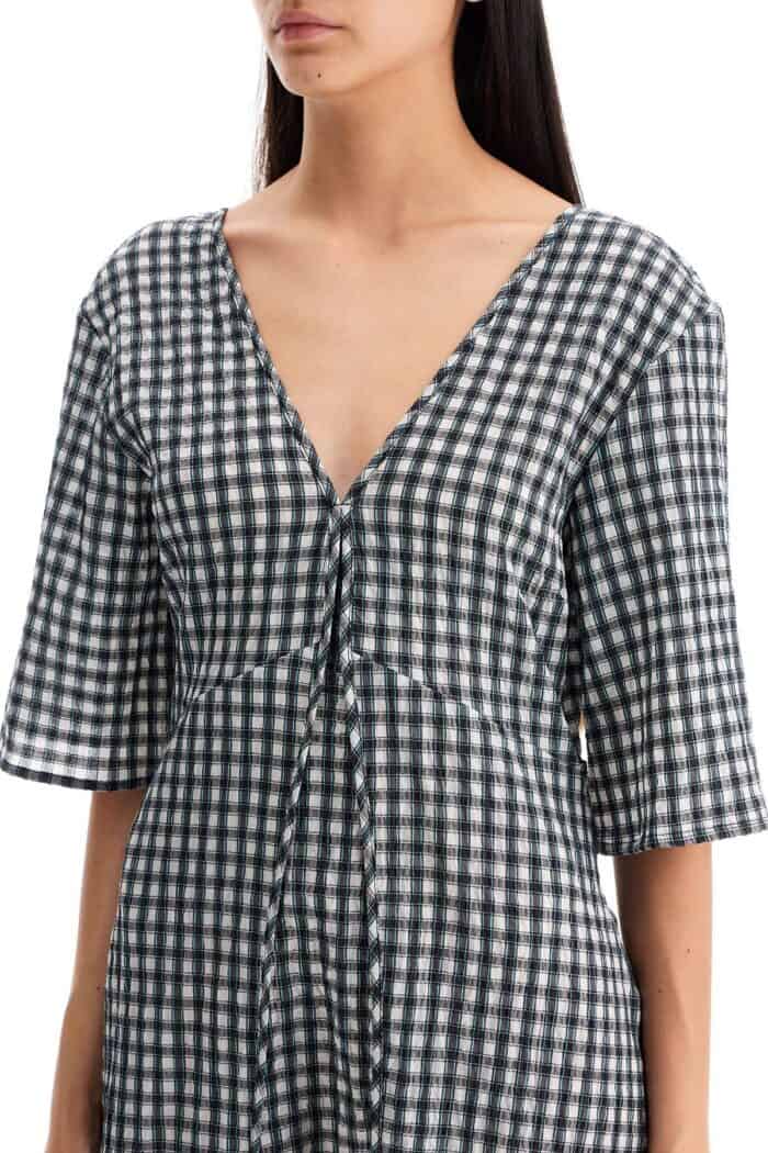 GANNI Midi Seersucker Check Dress