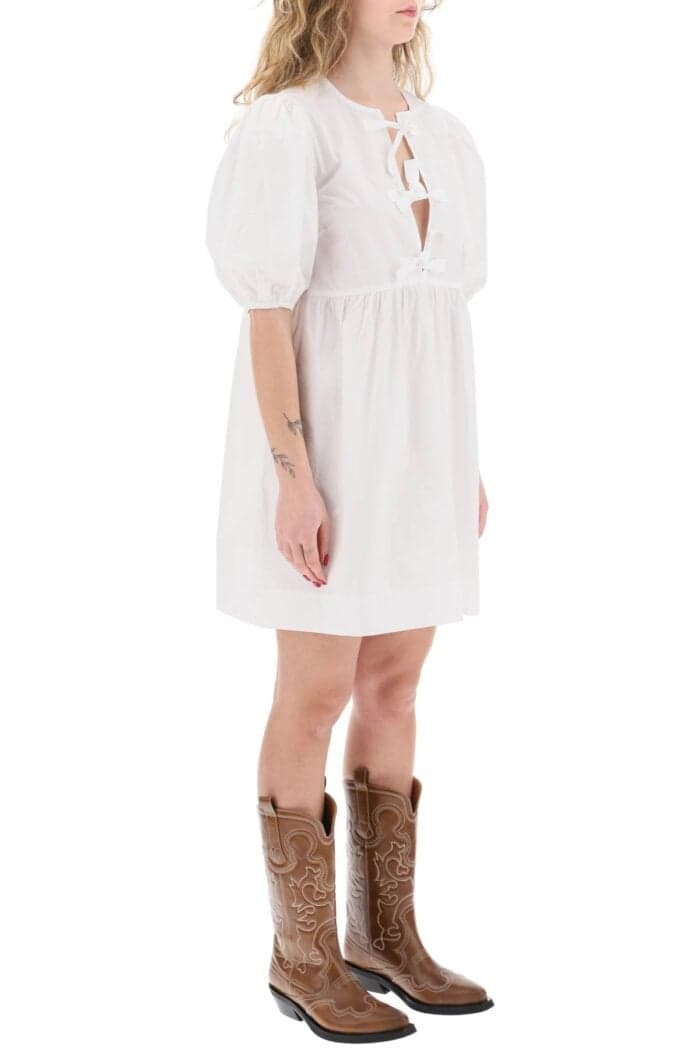 Ganni Mini Poplin Dress With Balloon Sleeves