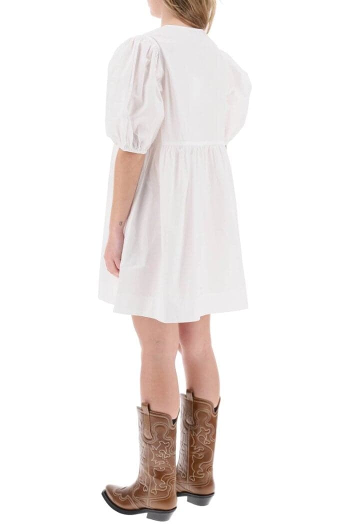 Ganni Mini Poplin Dress With Balloon Sleeves