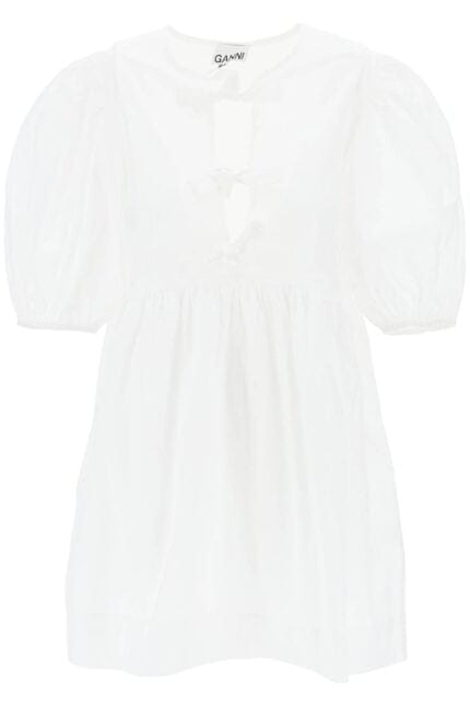 Ganni Mini Poplin Dress With Balloon Sleeves