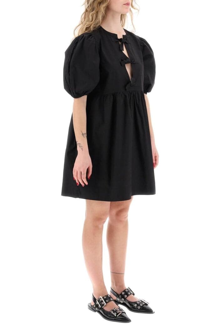 Ganni Mini Poplin Dress With Balloon Sleeves