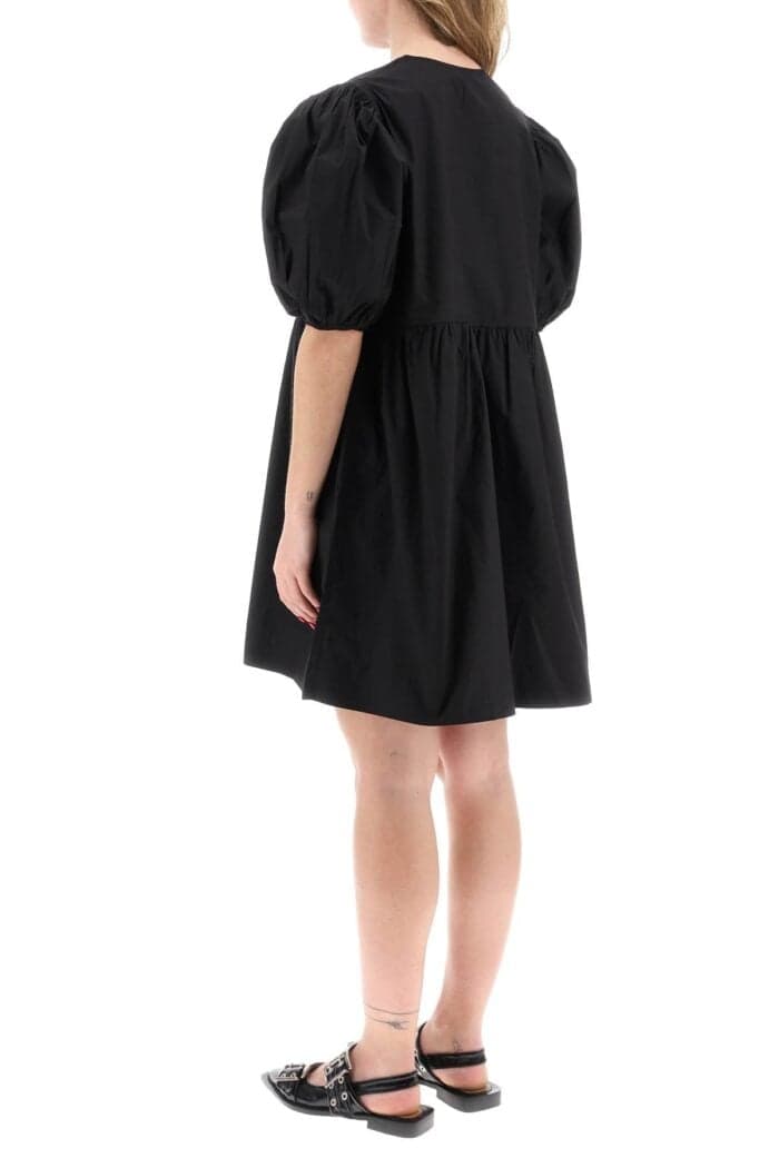 Ganni Mini Poplin Dress With Balloon Sleeves