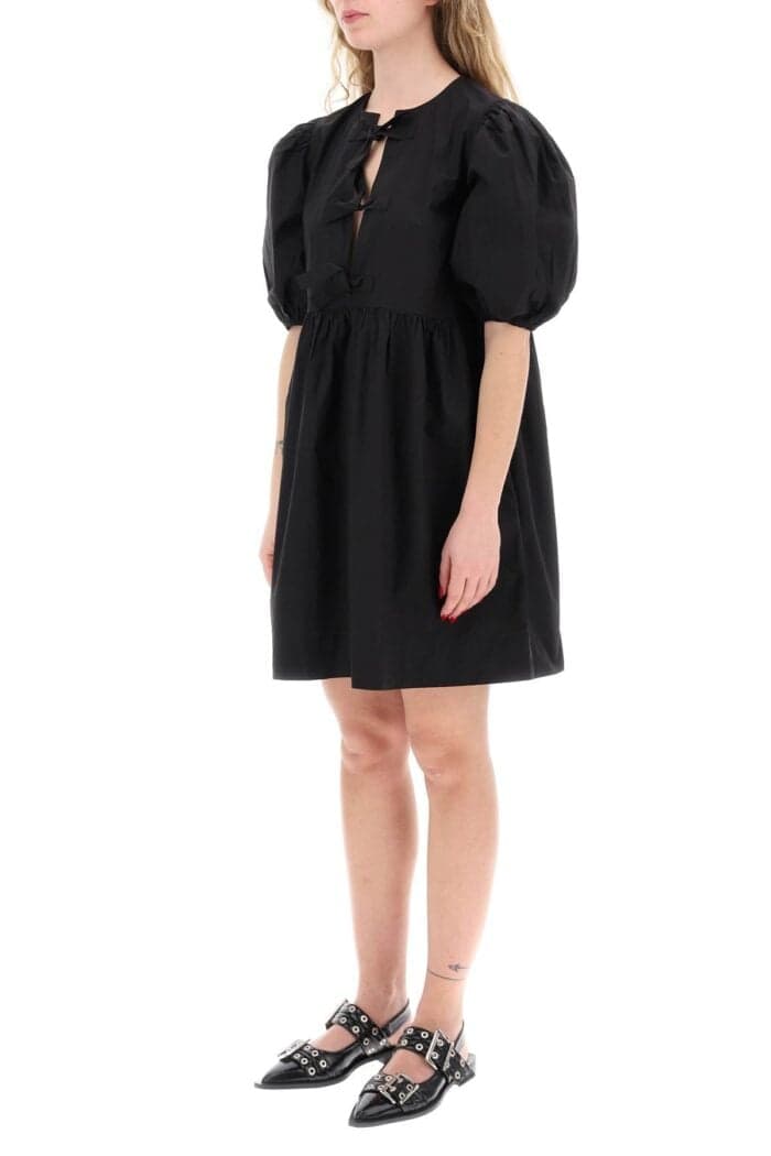 Ganni Mini Poplin Dress With Balloon Sleeves