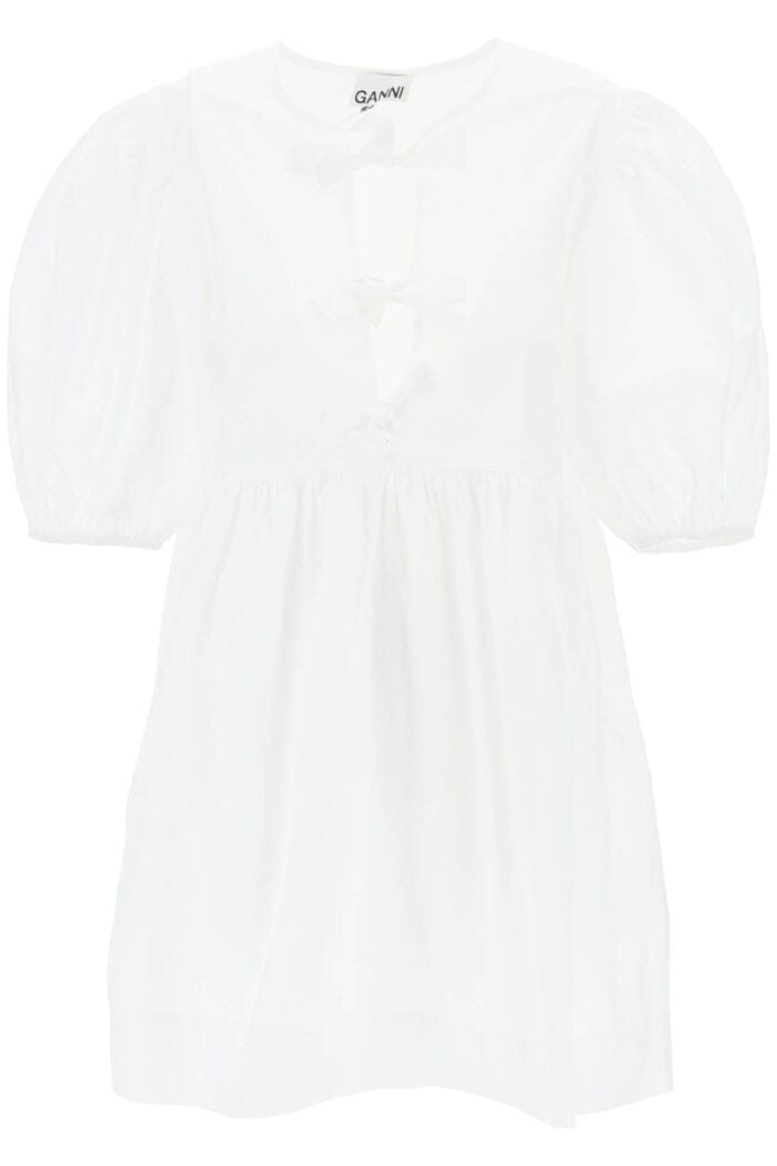 Ganni Mini Poplin Dress With Balloon Sleeves