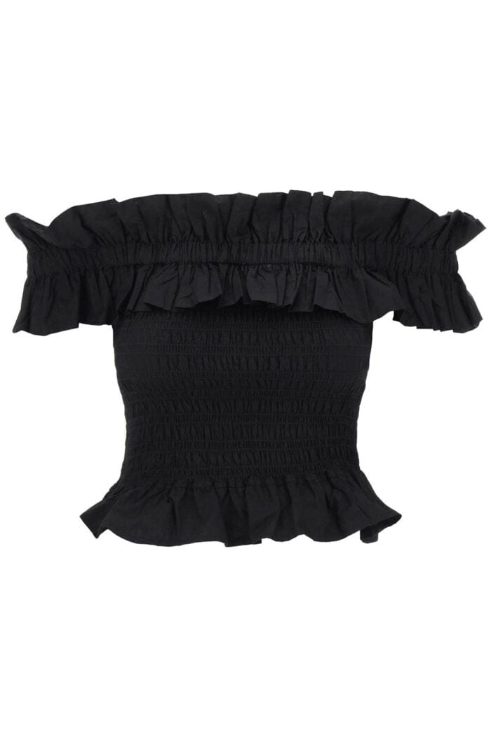 Ganni Off-shoulder Smocked Top