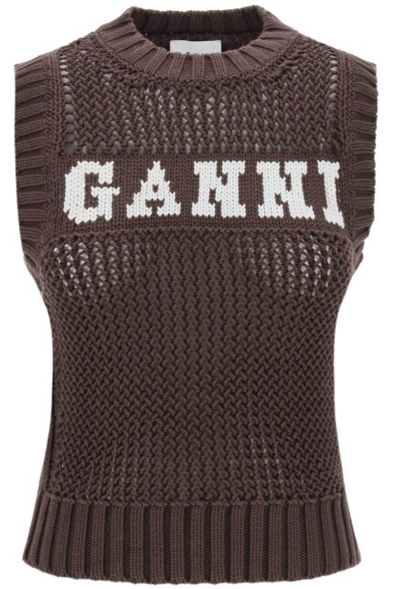 GANNI Open-stitch Knitted Vest With Logo