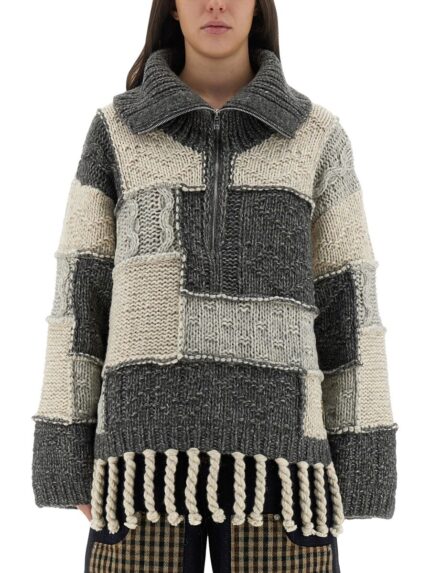 GANNI PATCHWORK JERSEY WITH BANGS