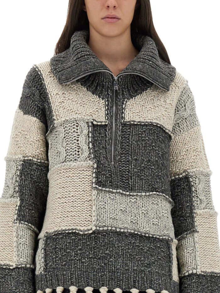 GANNI PATCHWORK JERSEY WITH BANGS