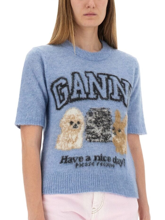GANNI "PUPPIES" KNITTED T-SHIRT