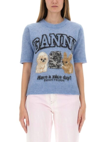 GANNI "PUPPIES" KNITTED T-SHIRT