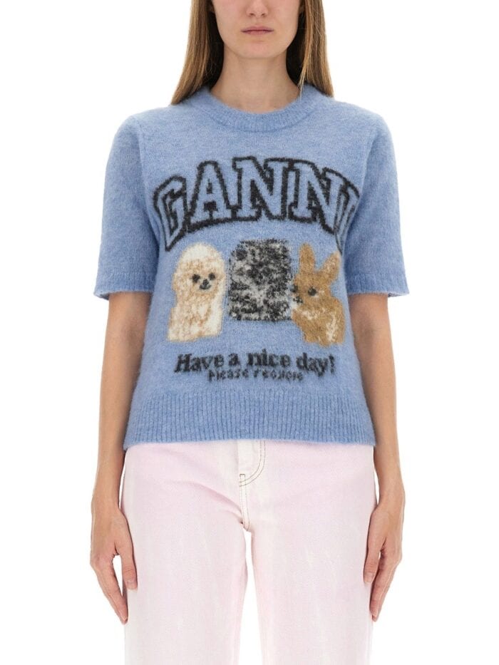 GANNI "PUPPIES" KNITTED T-SHIRT