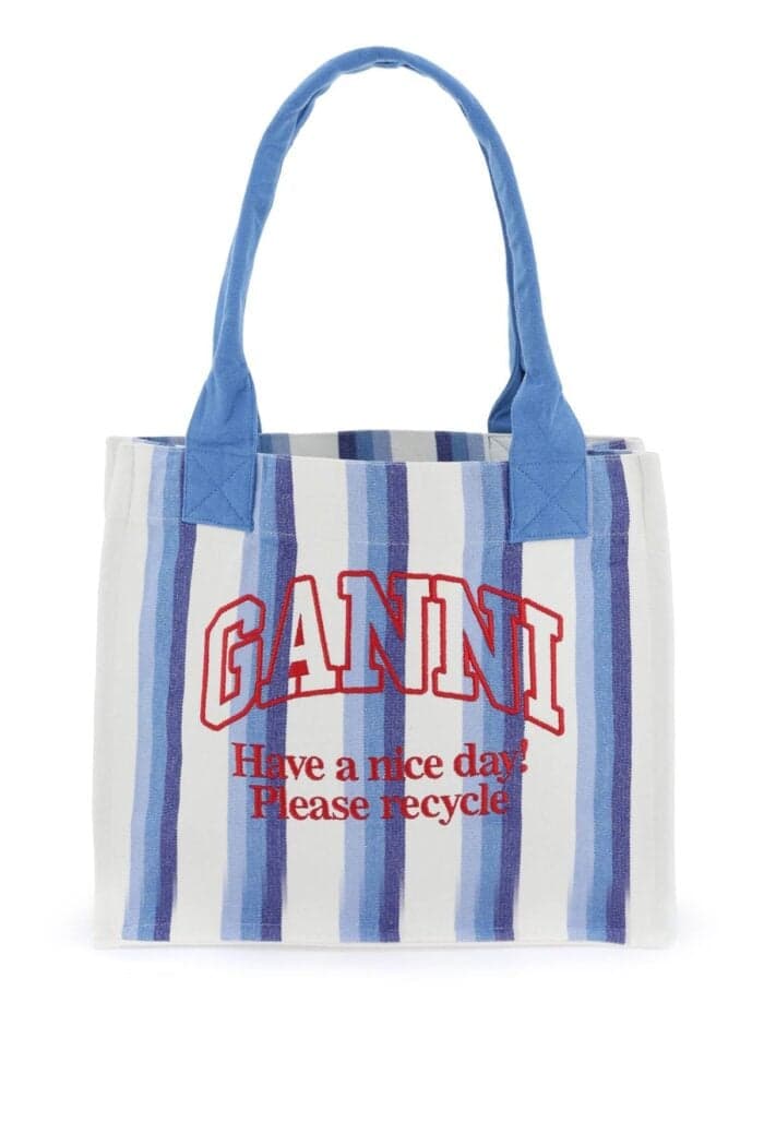 Ganni Recycled Cotton Striped Tote Bag