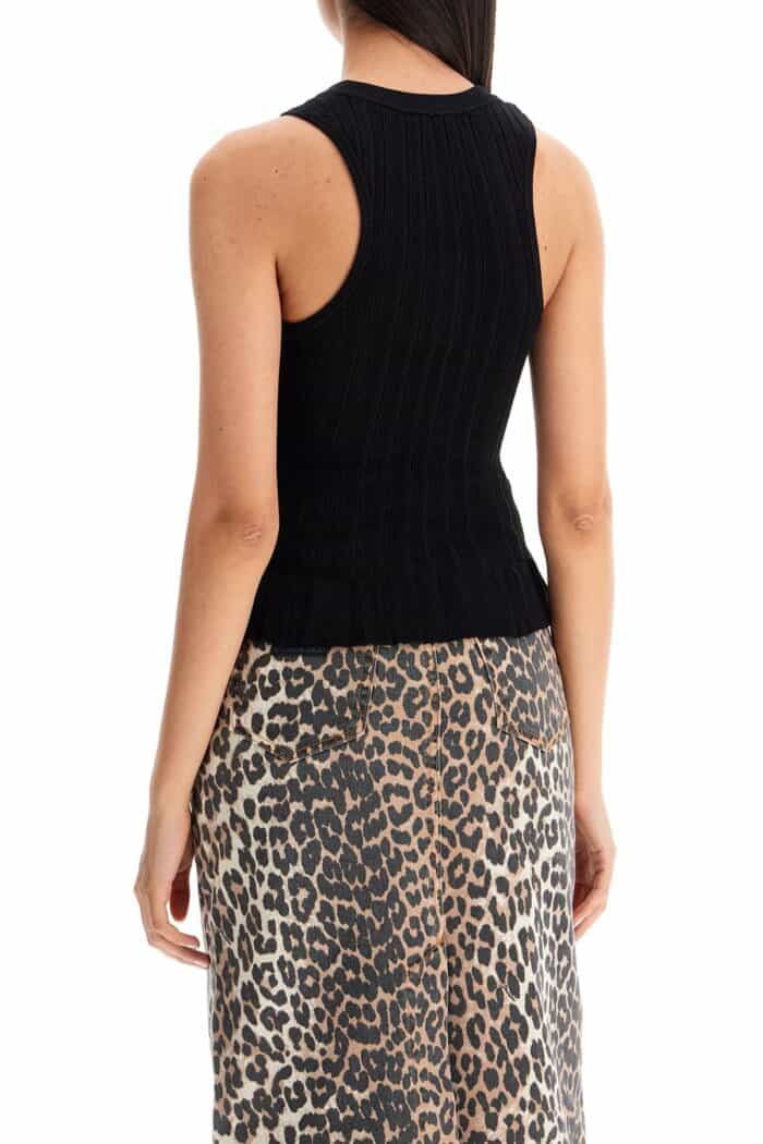 GANNI Ribbed Knit Tank Top With Spaghetti Straps