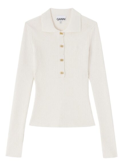 GANNI RIBBED POLO SHIRT
