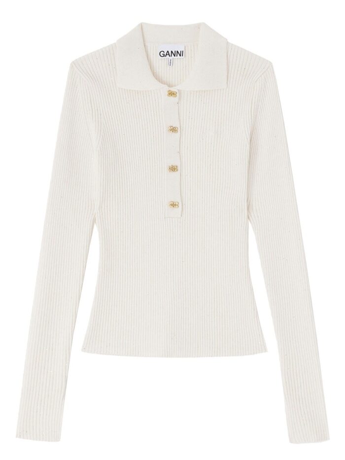 GANNI RIBBED POLO SHIRT