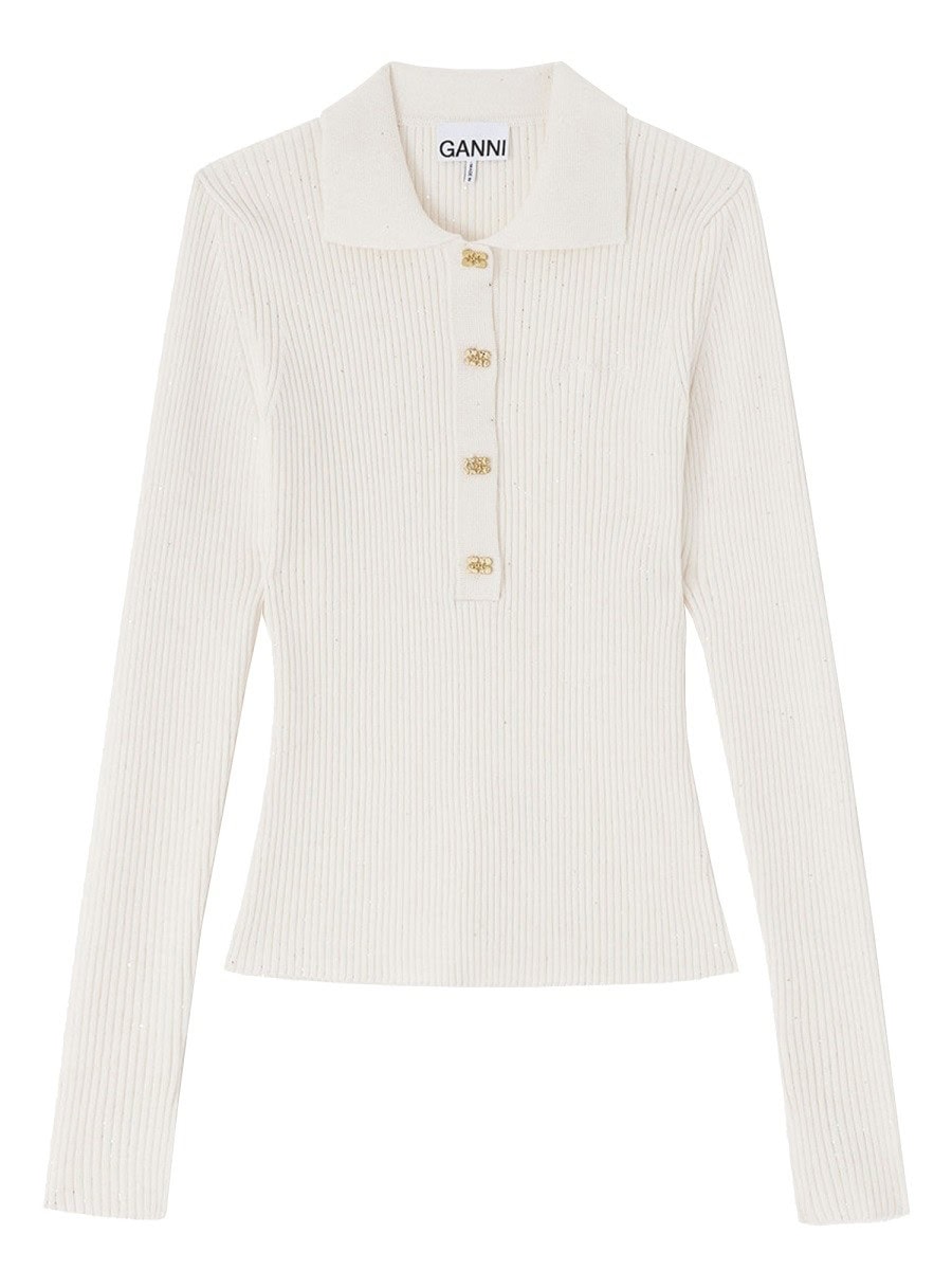 GANNI RIBBED POLO SHIRT