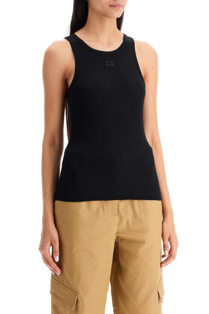 GANNI Ribbed Tank Top With Spaghetti