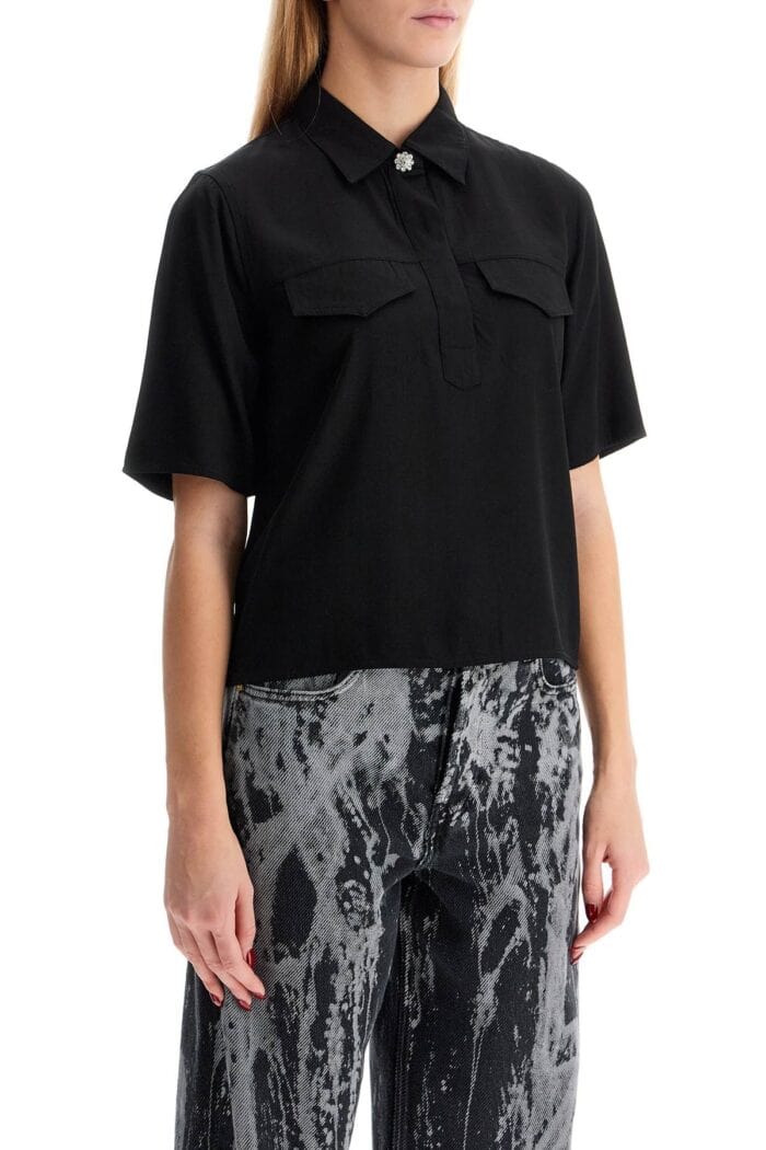 GANNI Short-sleeved Twill Blouse For