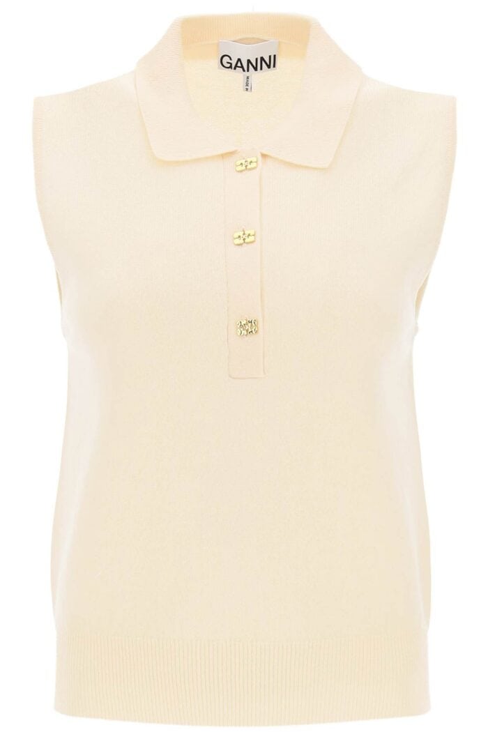 GANNI Sleeveless Polo Shirt In Wool And Cashmere