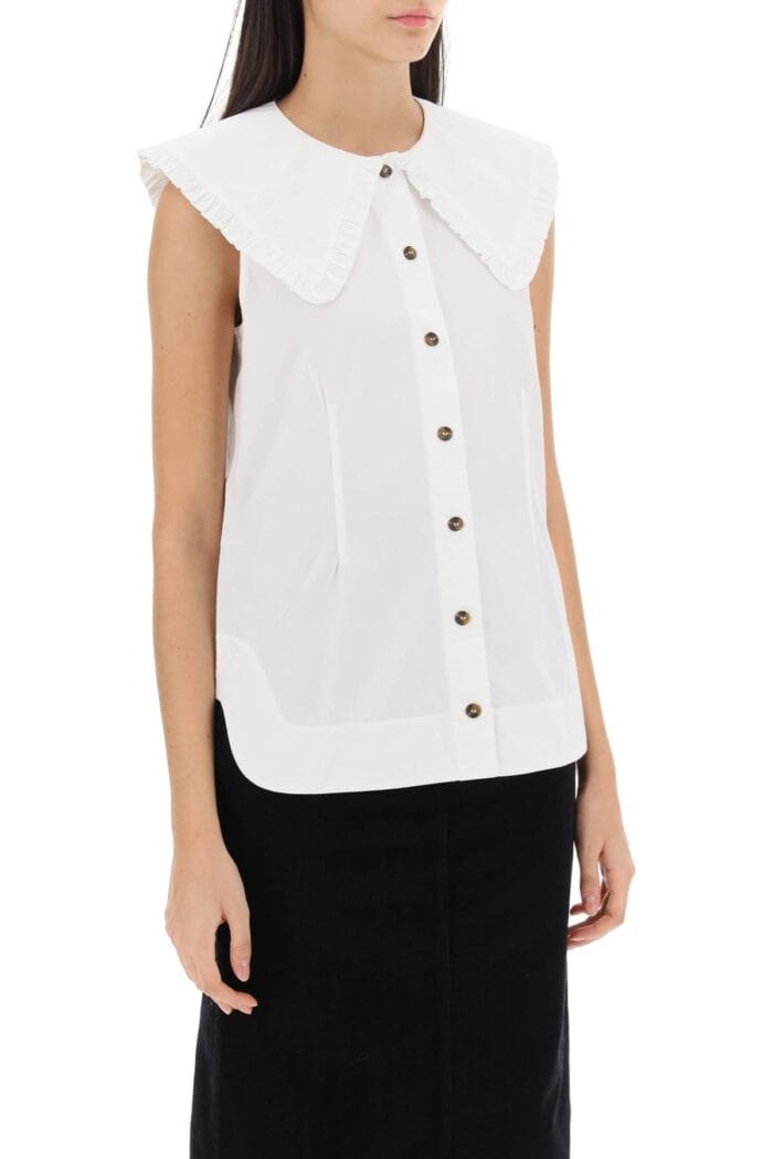 Ganni Sleeveless Shirt With Maxi Collar