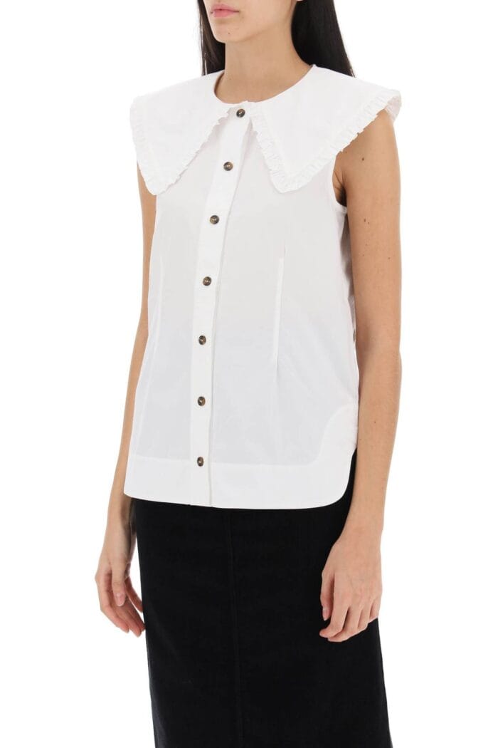 Ganni Sleeveless Shirt With Maxi Collar